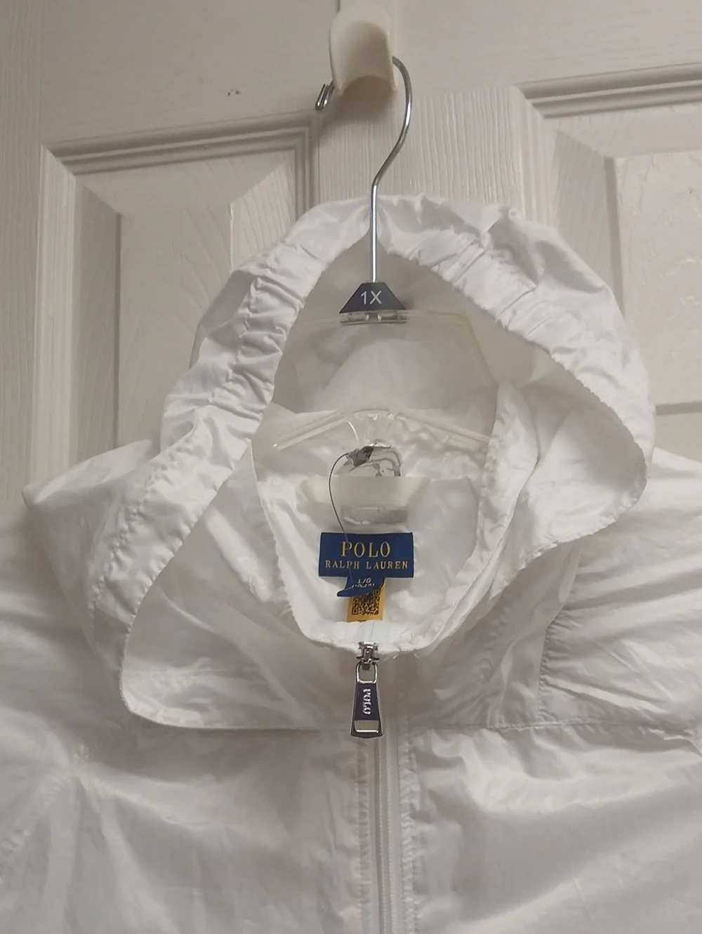 Polo Ralph Lauren White Oversized Thin Windbreaker Pullover NWOT Size L 12-14